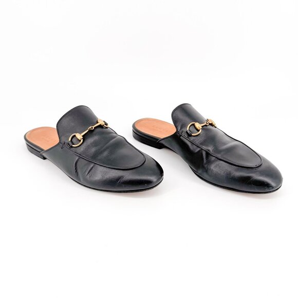 Gucci Princetown Horsebit Loafer Mule Size 38.5 US 8.5 Black Leather Flat Shoe - Picture 1 of 16